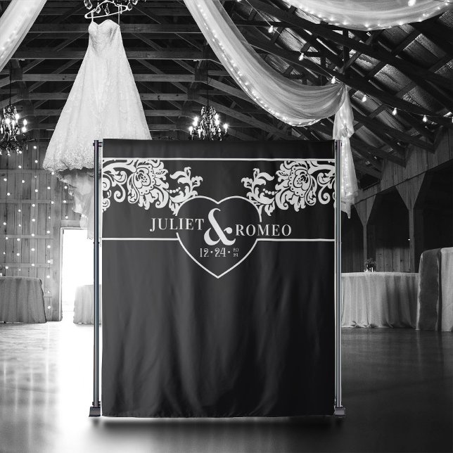 Tenture Noir et blanc moderne cadre élégant de mariage (elegant black and white wedding backdrop for photo booth)