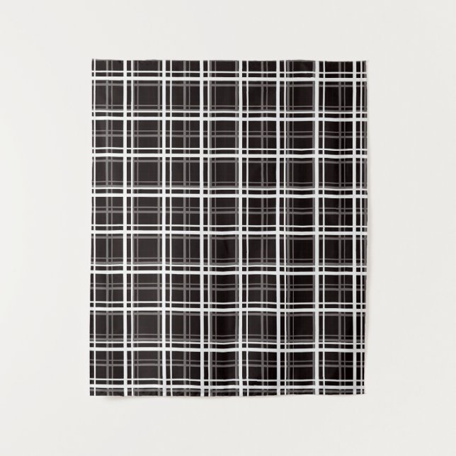 Tenture Noir Fenêtre Plaid Grid Stripes Design Motif (Devant)
