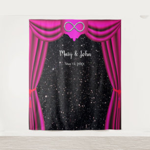 Tenture Noir Pailleté Argent Infini Rideau Rose