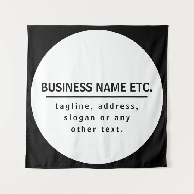 Tenture Nom commercial & Slogan/autre texte | Noir et blan (Devant)