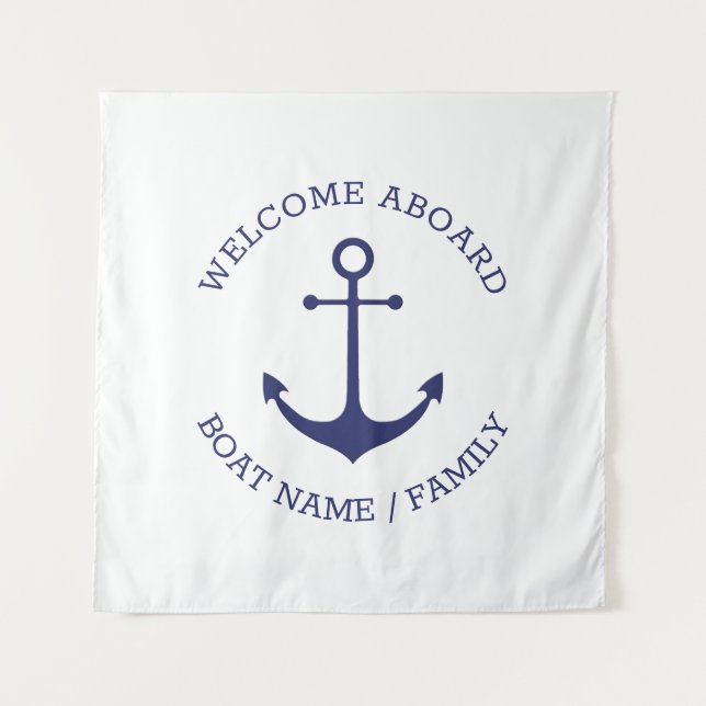 Tenture Nom de bateau personnalisé Bienvenue à bord ancre  (Devant)
