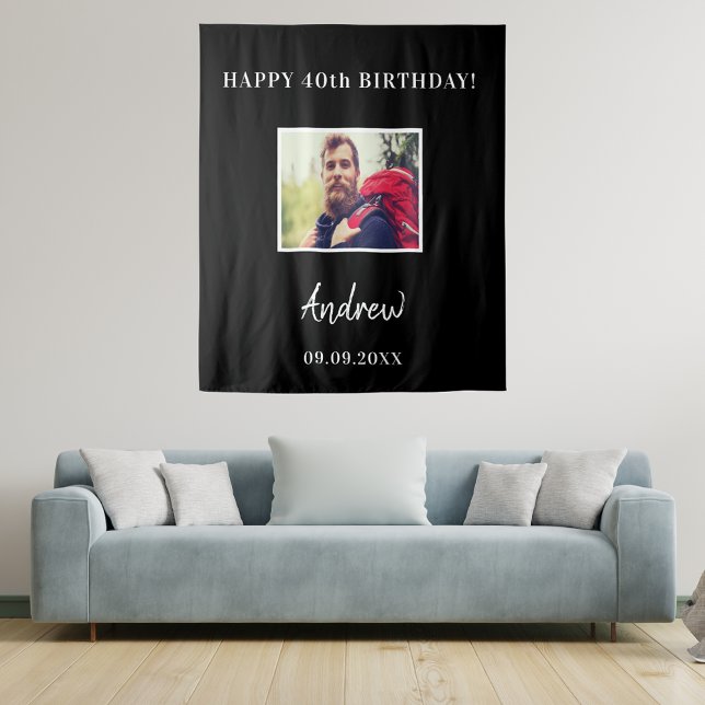 Tenture Nom de l'homme de la photo noire de fête d'anniver (Créateur téléchargé)