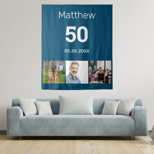Tenture Nom de photo bleue pour fête d'anniversaire homme