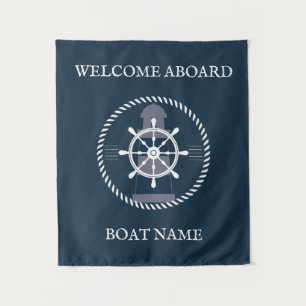 Tenture Nom du bateau nautique Personnalisé Marine Bleu