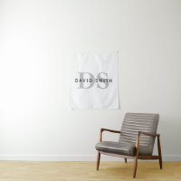 Nom et monogramme modernes | Blanc noir et gris