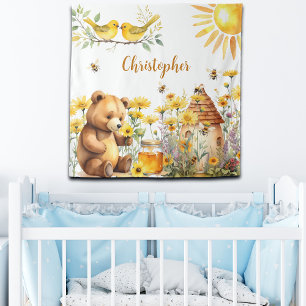 Tenture Nom personnalisé Miel Bees Teddy Bear Arrière-plan