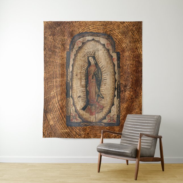 Tenture Notre-Dame de Guadalupe Vierge Marie Bois Look (En situation)