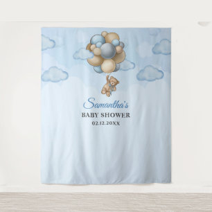 Tenture Nounours bleu marron ballons en ivoire toile de fo