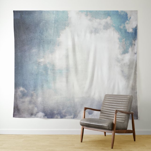 Tenture Nuages Blancs Paisibles et Ciel Bleu Grunge (En situation (horizontale))