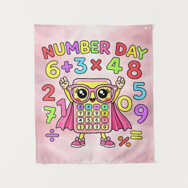 Tenture Number Day Cute Calculator Character Design (Devant)