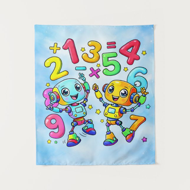 Tenture Number Day Cute Math Robots Design (Devant)