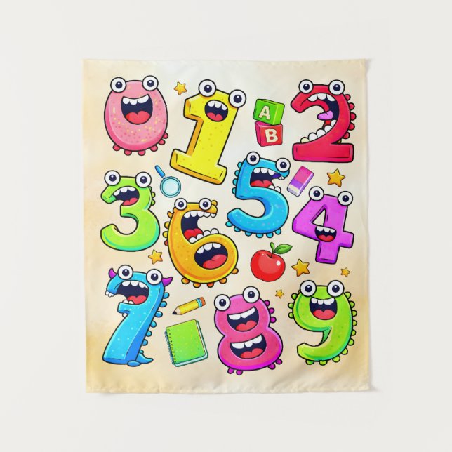 Tenture Number Day Funny Cartoon Numbers Design (Devant)