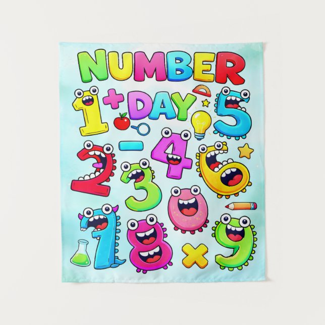 Tenture Number Day Funny Cartoon Numbers Design (Devant)