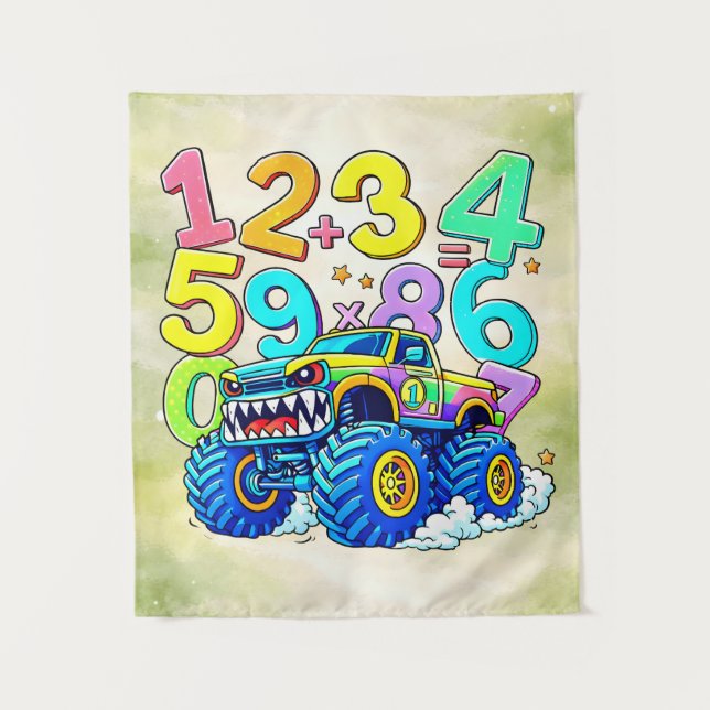 Tenture Number Day Monster Truck Math Design (Devant)
