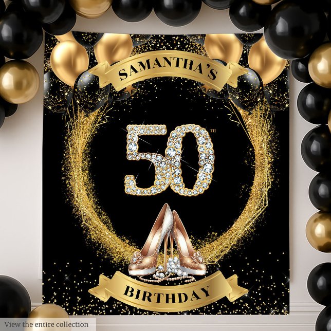 Tenture Numéros de diamant de luxe fond avec Ballons d'or (Luxe Diamond Numbers Backdrop with Gold Balloons

)