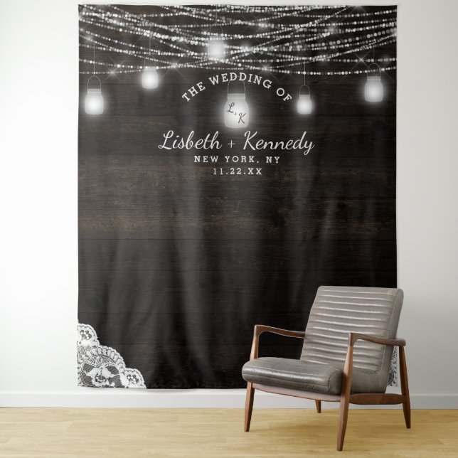 Tenture Oak Ridge Rustic Wood Mariage Photo Booth Backdrop (En situation)