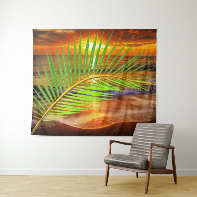 Tenture Ocean Beach & Sunset avec feuille de palme - Mer m (En situation (horizontale))