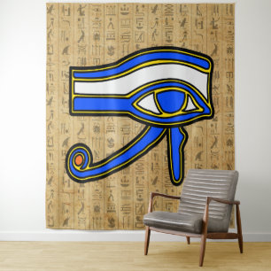 Tenture Oeil de Horus Bleu Sur Hiéroglyphes