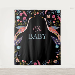 Tenture Oh Bébé Stork Fête de Naissance Florale Botaniqu