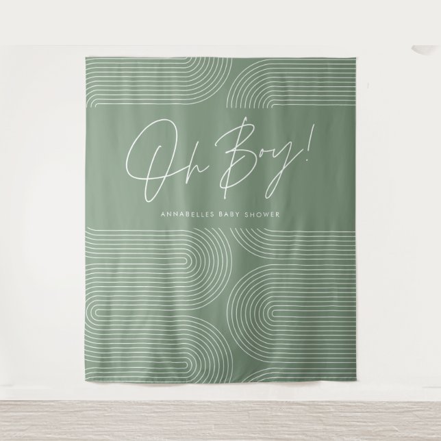 Tenture Oh garçon Baby shower géométrique moderne vert élé (Devant)
