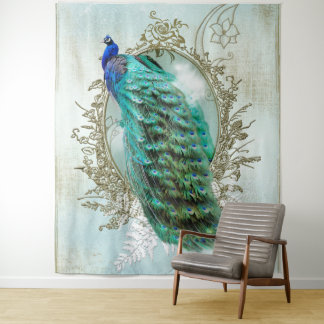 Tenture Oiseau minable vintage de turquoise de paon