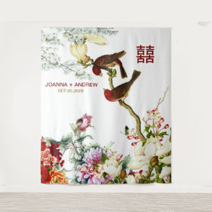 Tenture Oiseaux et fleurs d'amour florissants Mariage chin