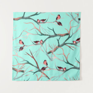 Tenture Oiseaux sur les branches de l'arbre aquarelle pein