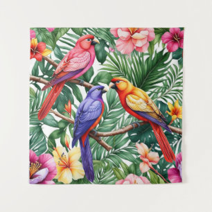 Tenture Oiseaux tropicaux et fleurs vibrantes