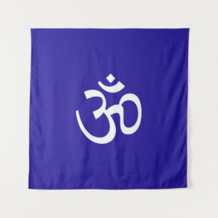 Tenture Om Aum contour Icône bleu cobalt Symbole de l'hind