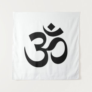 Tenture Om Aum contour Icône, Symbole hindouiste, noir bla
