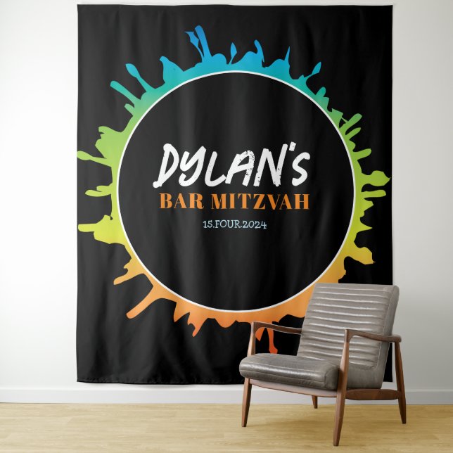 Tenture Ombre Splatter Bat Bar Mitzvah Photo-Op fond (En situation)