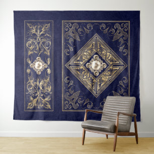 Tenture Opulence Ornée   Floraison Bleue et Dorée Bijou