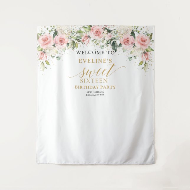 Tenture Or floral brun tendance scintille 16e anniversaire (Devant)