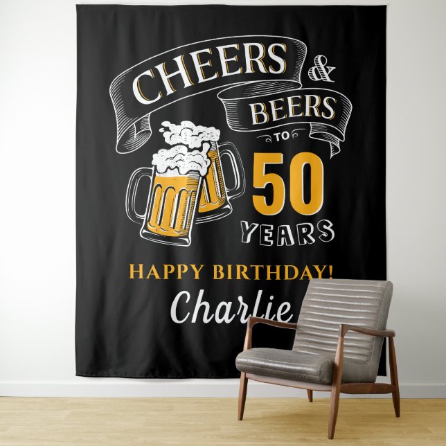 Tenture Or noir Acclamations et bières Anniversaire tout â (En situation)