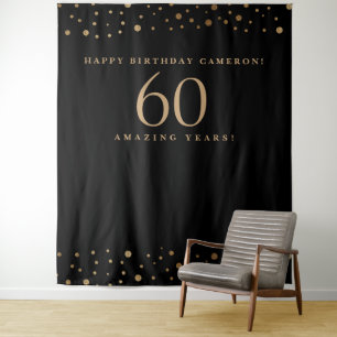 Tenture Or Noir Personnalisable Joyeux Anniversaire 60 Ans