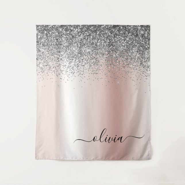 Tenture Or rose - Pailleté rose blush monogram argenté (Devant)