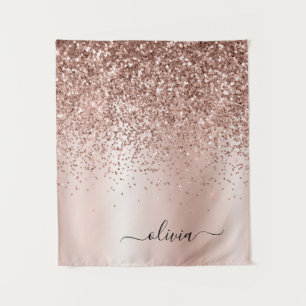 Tenture Or rose - Paillettes Rose Blush Monogramme Métal N