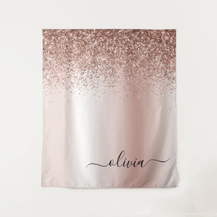 Tenture Or rose - rose poudré paillettes métal monogramme 