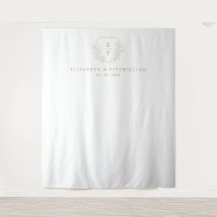 Tenture Or Simple Élégant Cerisier Blossom Monogram Crest