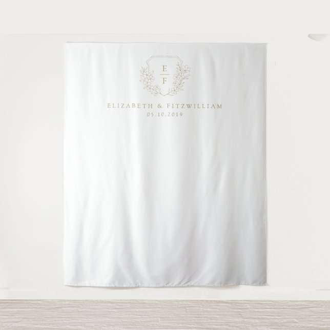 Tenture Or Simple Élégant Cerisier Blossom Monogram Crest (Devant)
