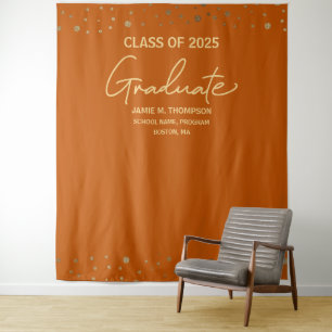 Tenture Orange Gold Class of 2025 backdrop Graduation