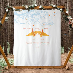 Tenture Orange Origami Papier Grues Mariage Photo fond