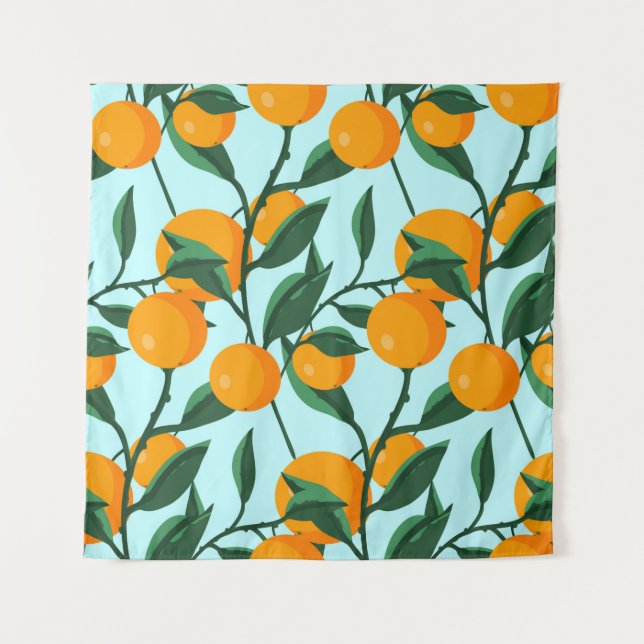 Tenture oranges on leaf branches seamless pattern, citrus  (Devant)