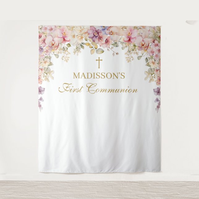 Tenture Orchid Floral First Communion Backdrop (Devant)