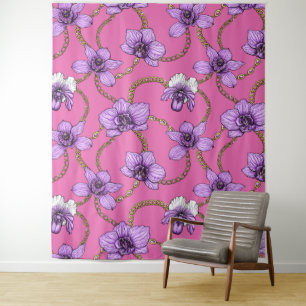 Tenture Orchidées et chaînes, violet et rose
