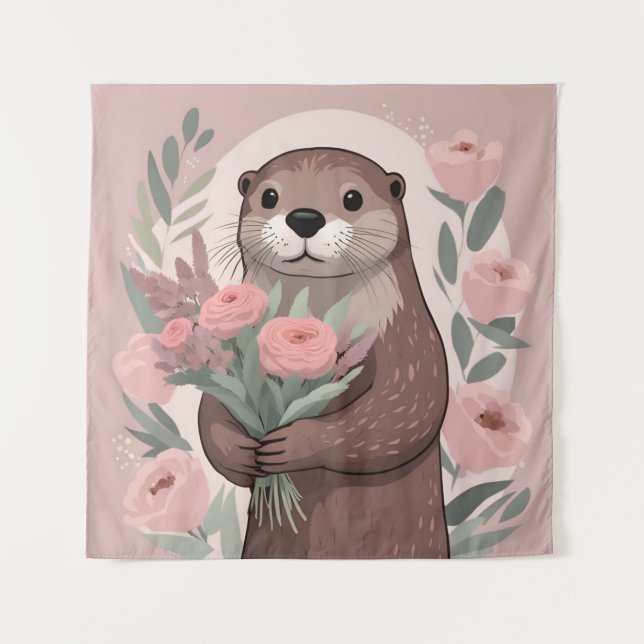Tenture Otter Adorable Avec Fleurs (Devant)
