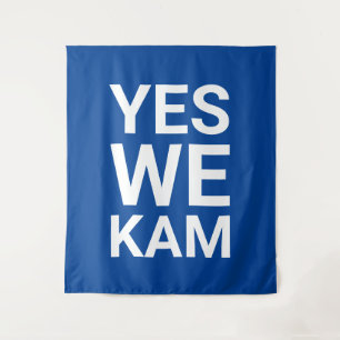 Tenture Oui We Kam drôle typographie moderne blanc bleu