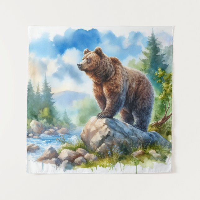 Tenture Ours Aquarelle Dans La Nature (Devant)