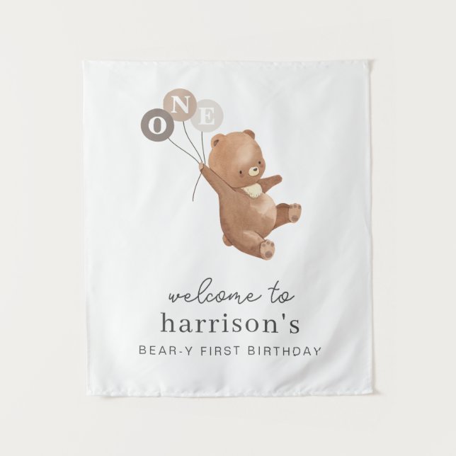 Tenture Ours avec 3 Ballons Brown Affiche de bienvenue (Devant)