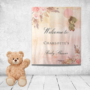 Tenture Ours en peluche pour baby shower herbe de pampa ro